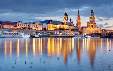 Fototapeta na wymiar Dresden. Germany, during twilight blue hour with reflection of t