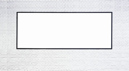 Mock up Blank Banner with Black frame on White brick wall