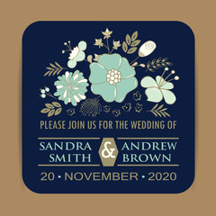 Wedding invitation card or announcement with beautiful flowers.
