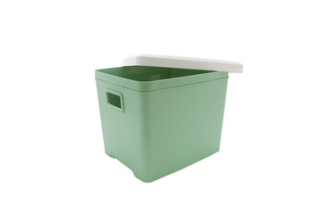 Green plastic box isolated on white background
