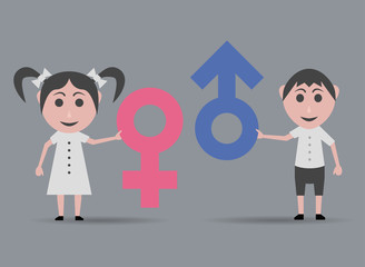 boy and girl with male and female icons