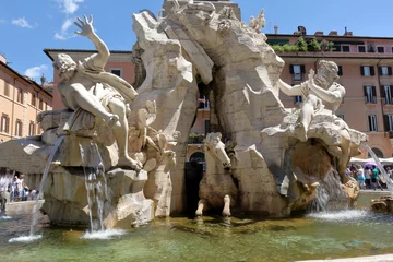 Papier Peint photo Fontaine Détails de la fontaine des quatre fleuves. Rome, Italie