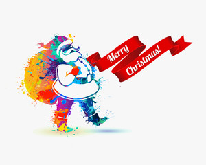 Merry Christmas congratulation card. Santa Claus splash paint