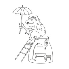 Frog with umbrella sitting on glass