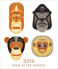 Vector illustration of monkeys, symbol of 2016