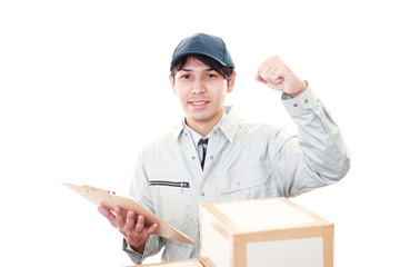 ガッツポーズの宅配人