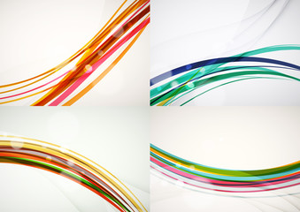 Set of abstract backgrounds. Curve wave lines with light and