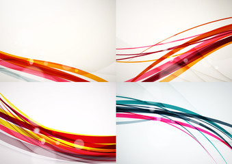 Fototapeta premium Set of abstract backgrounds. Curve wave lines with light and
