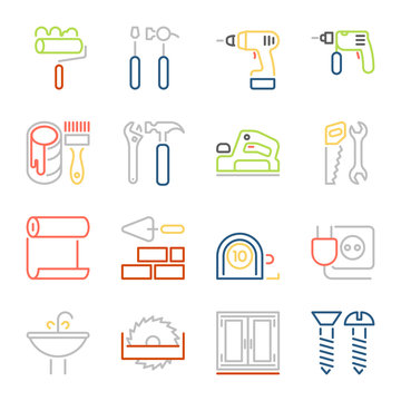 colorful outline web icons set