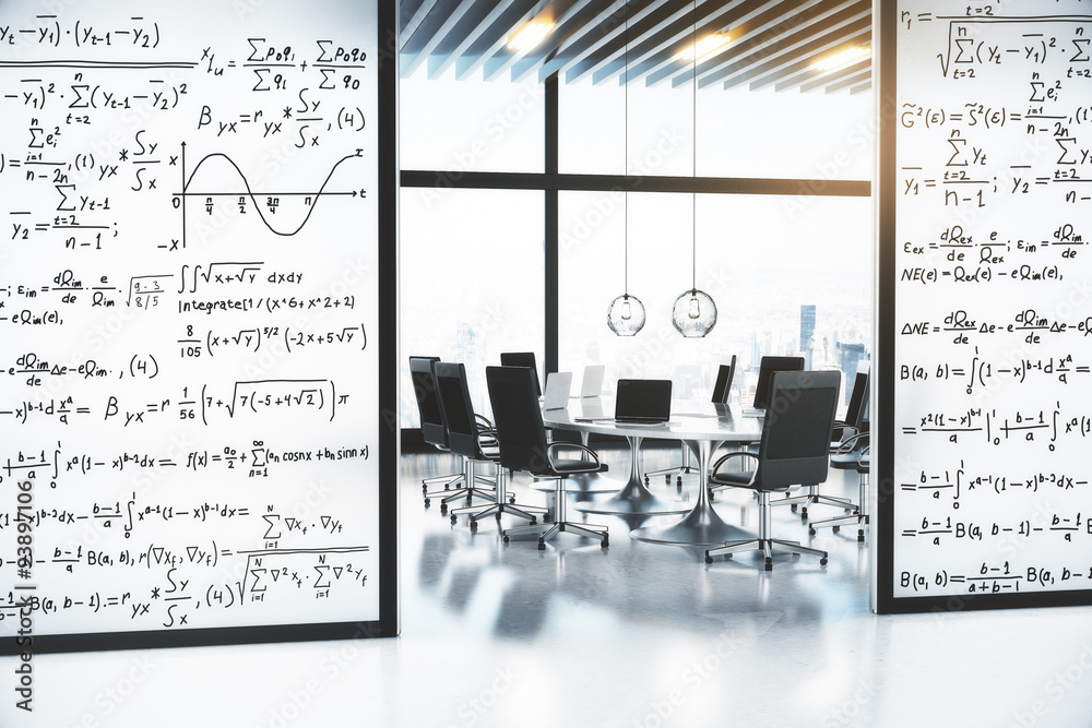Poster concept of solution of the equation on the walls of the conferen
