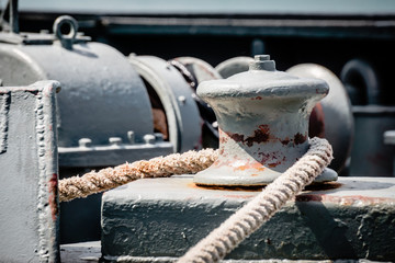 Fototapeta premium The rope accross the winch on ship