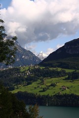 Fototapeta na wymiar Mountain panorama with lake