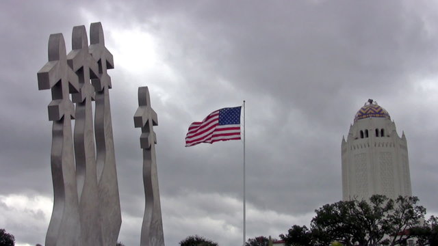 Flag missing man formation water tower HD