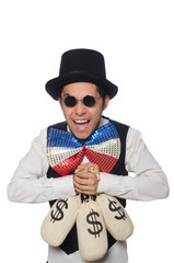 Funny man wearing giant bow tie