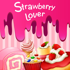 Different desserts with strawberry flavor