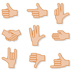 Set of gestures hands with shadow on a white background
