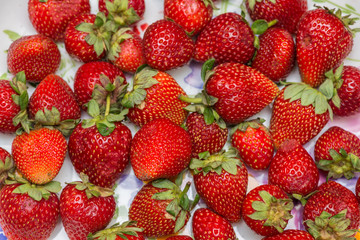 Strawberries arranged on the display