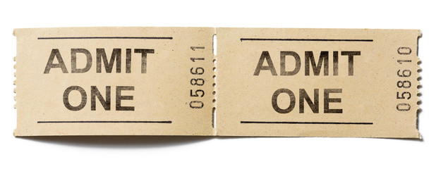 admit one tickets isolated on white