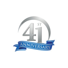 41st anniversary ring logo blue ribbon - obrazy, fototapety, plakaty