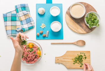 Good-looking female hands while preparing delicious traditional italian meatballs
