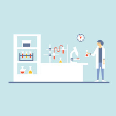Healthcare Laboratory Testing Room, Flat Design Vector