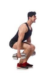 Man with dumbbells isolated on white