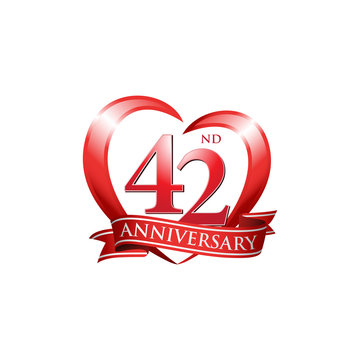 42nd anniversary logo red heart ribbon