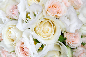 beautiful bridal bouquet of roses at a wedding party