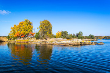 Swedish sea archipelago in autumn season