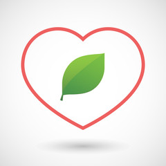 Line heart icon with a green  leaf