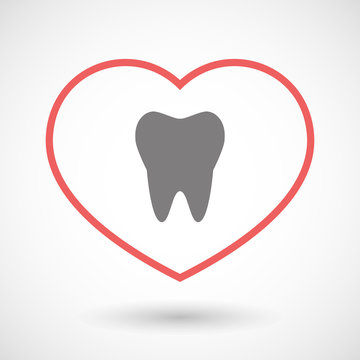 Line heart icon with a tooth