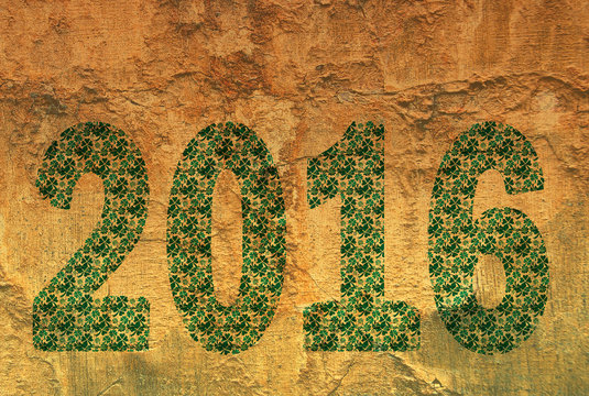 2016 typed in a pattern of clover leafs against a nature textured background. The illustration can be used for different concepts, like holidays of new years eve, st patricks day or other events.