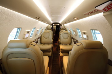 Privat jet cabin in full light