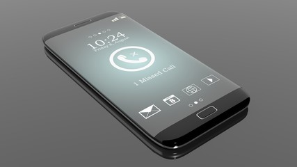 Black smartphone edge with Missed Call notification on screen, isolated on black.