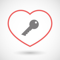 Line heart icon with a key