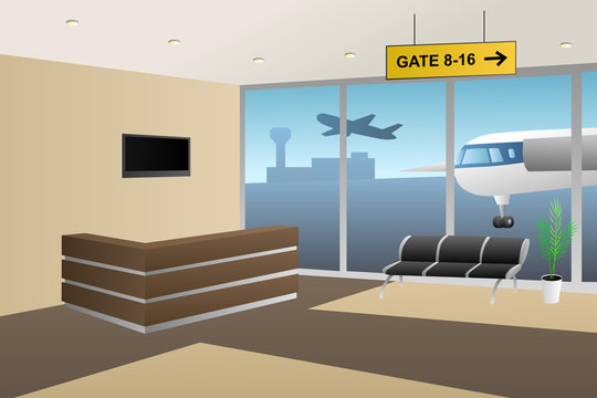 Interior airport inside reception beige brown illustration vector