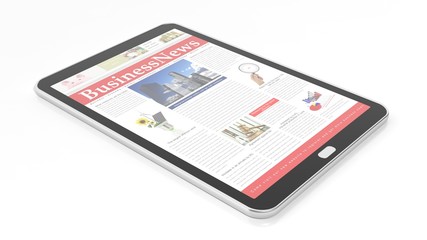 Tablet with Business News Website on screen,isolated on white.