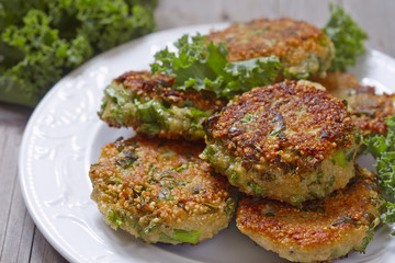 Quinoa fritters with kale and cheddar