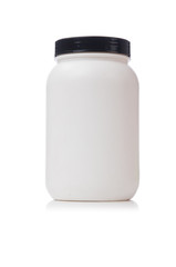 Jars with food additive protein isolated on white