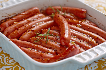 Roasted sausage with mustard orange sauce