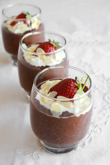 Homemade Chocolate Chia pudding with strawberry