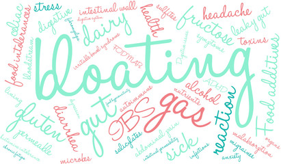 Bloating word cloud on a white background