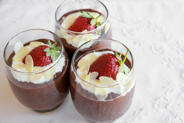 Homemade Chocolate Chia pudding with strawberry