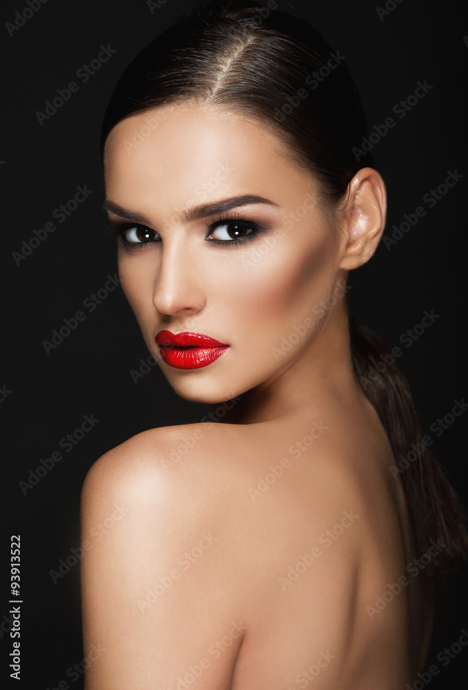 Wall mural beautiful woman portrait, beauty on dark background