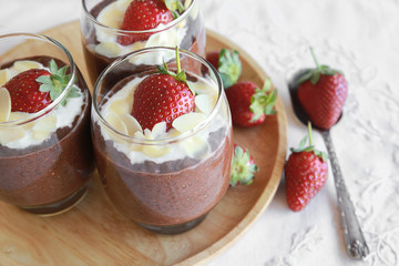 Homemade Chocolate Chia pudding with strawberry