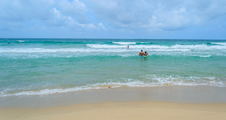 Summer seascape with blue sky background at Surin beach Phuket in Thailand