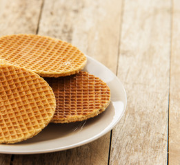 Dutch Waffles close up on wooden background