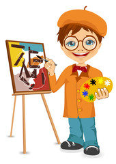 vector illustration of cartoon artist boy 