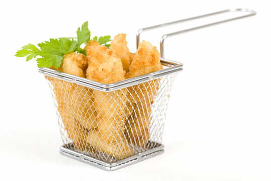 Chicken Goujons- Breaded and deep fried chicken pieces.
