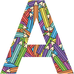 Letter A on color crayons background